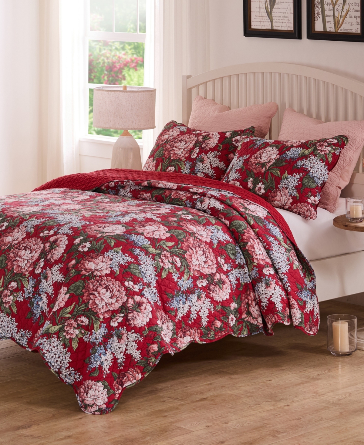 Greenland Home Fashions Millie Modern Floral Print 3-pc. Quilt Set, Full/queen In Garnet