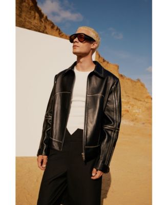 Men's Leather Jacket Stud Rocks Details