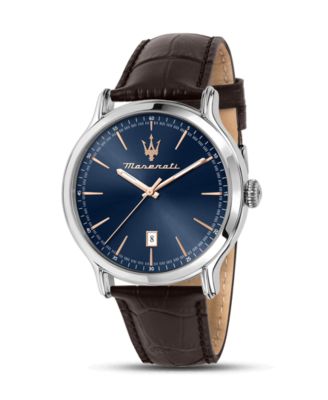 Men's Date Brown Leather Watch, 42mm