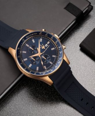 Men's Chronograph Blue Silicone Watch, 44mm