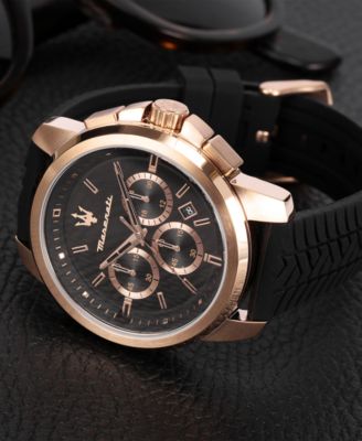 Men's Chronograph Black Silicone Watch, 44mm