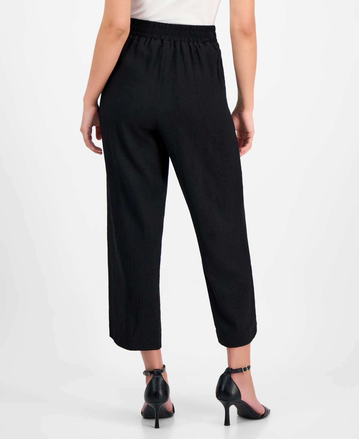 Ak Anne Klein Petite Solid Wide-leg Pull-on Knit Pants In Anne Black