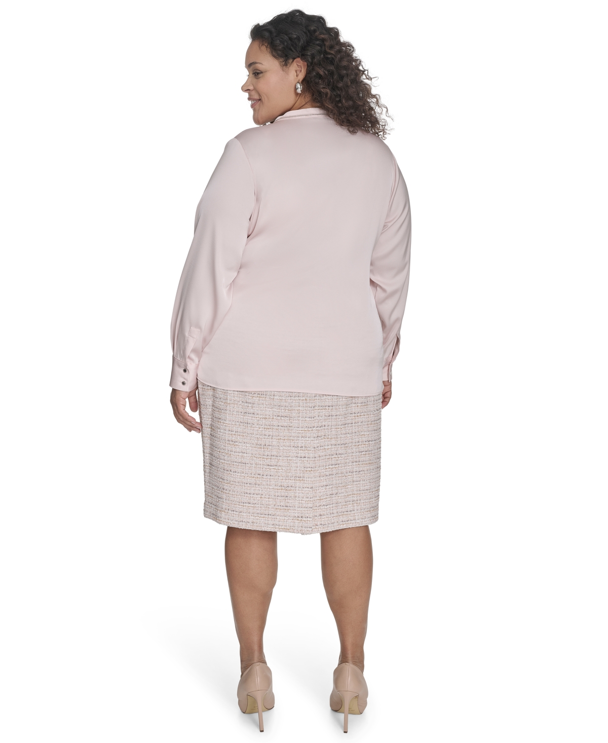 CALVIN KLEIN PLUS SIZE SOLID CHARMEUSE SPLIT-NECK BLOUSE 