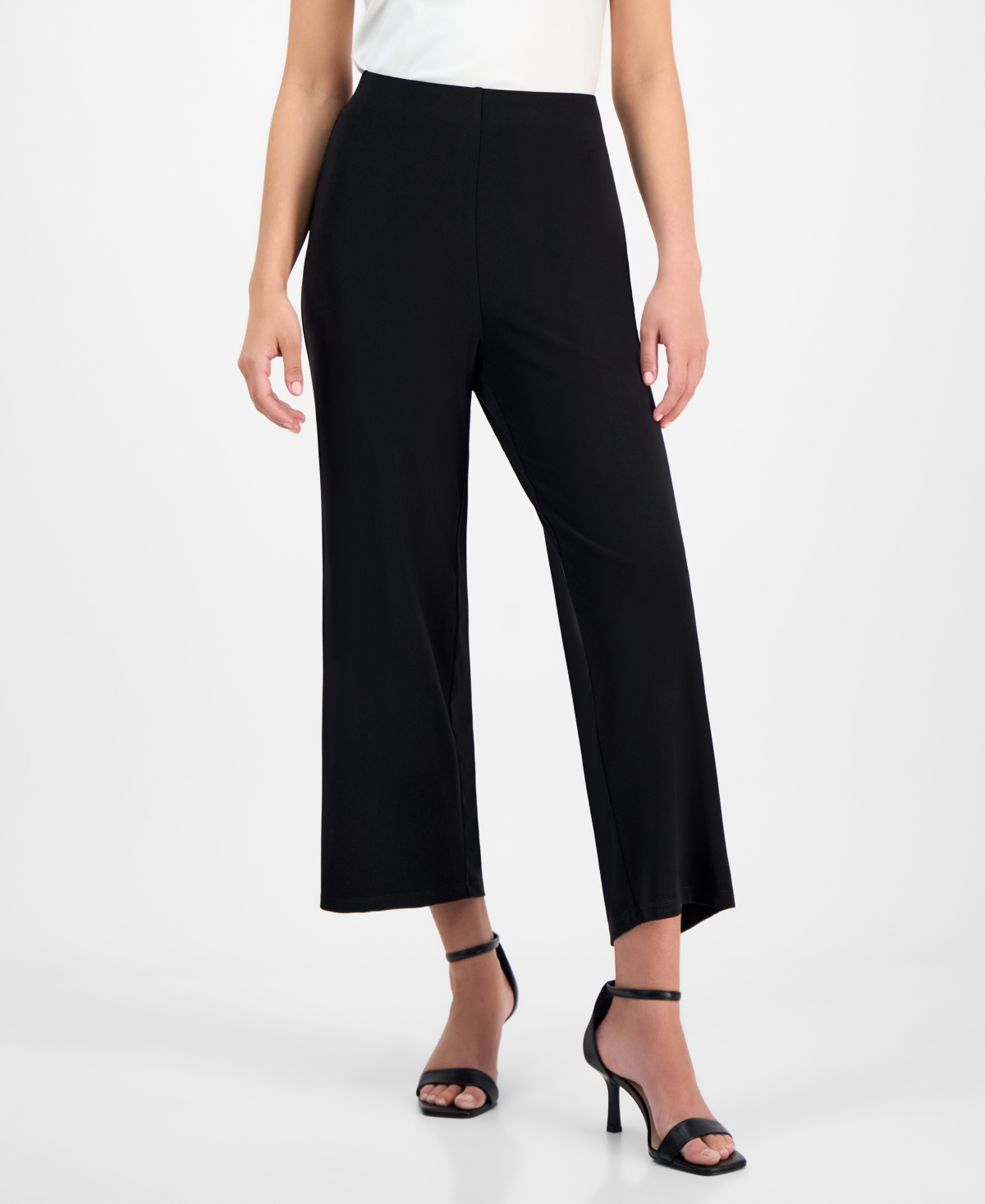 Ak Anne Klein Petite Solid Wide-leg Pull-on Knit Pants In Anne Black