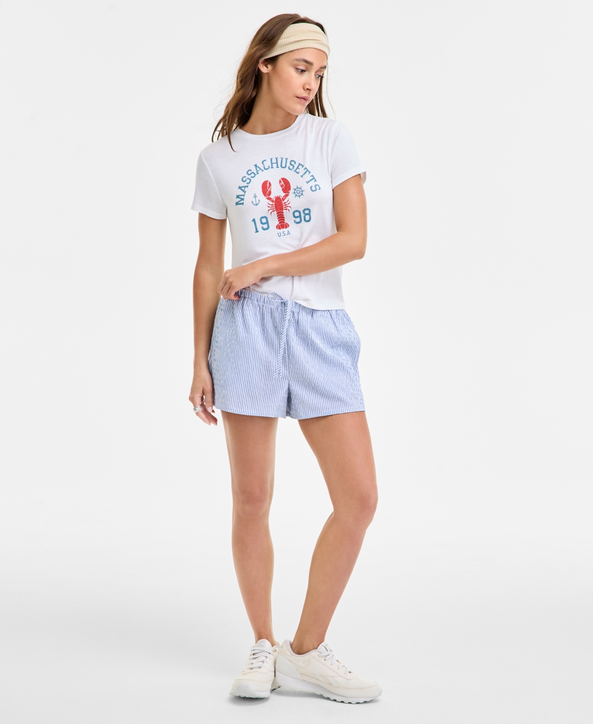 Juniors' Striped Drawstring Shorts - Blue Stripe