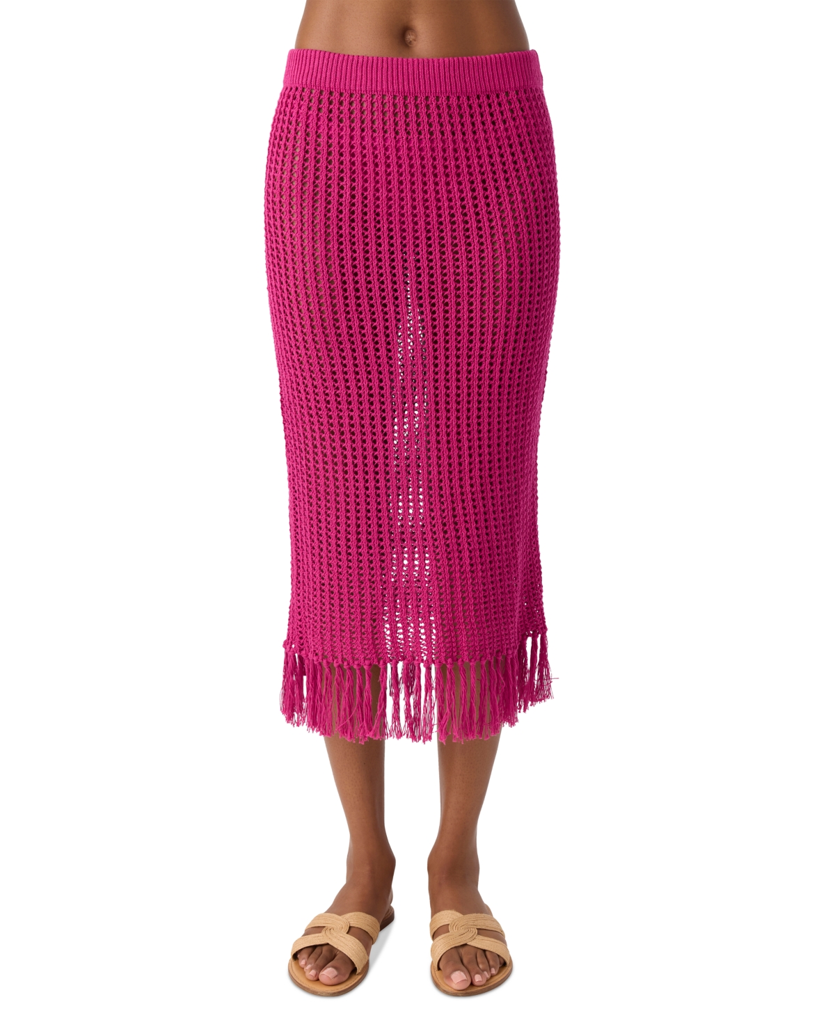 Juniors' Pull-On Crochet Skirt Cover-Up - Fuchsia