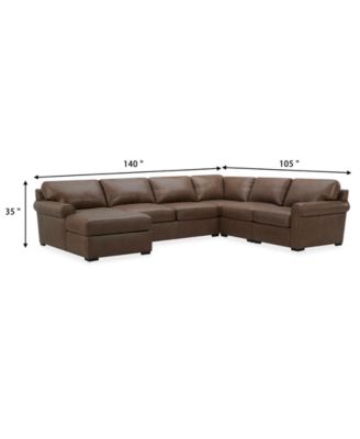 Radley Roll Arm 139" 5-Pc. Leather Square Corner Chaise Sectional, Exclusively at Macy's