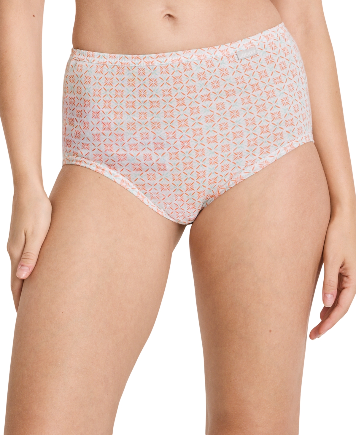 Jockey Elance Brief 3 Pack Underwear 1484, 1486 Extended Sizes In Paradise Peach,garden Geo Peach-print,ec