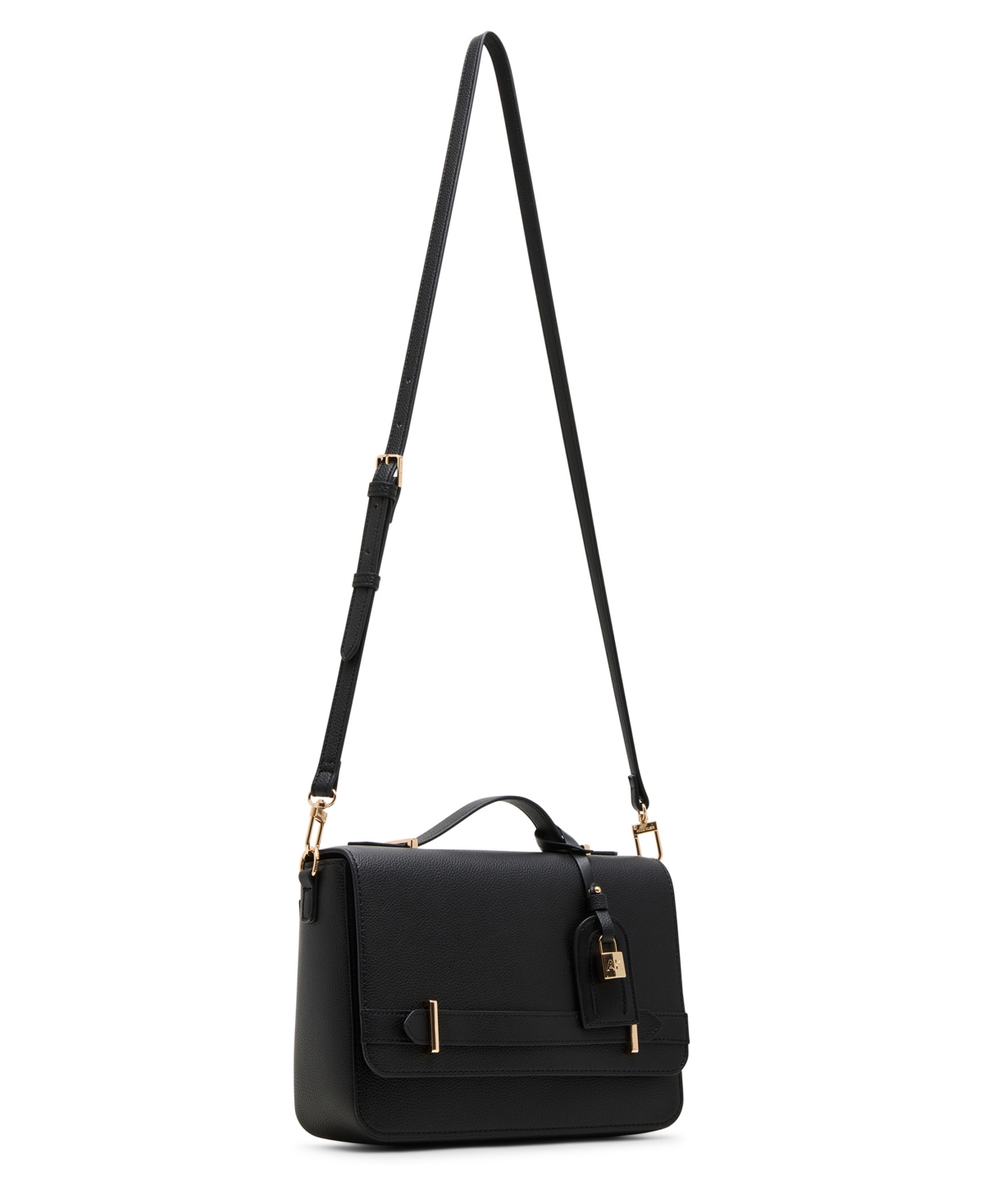Shop Anne Klein Belted Flap Small Satchel Bag In Black