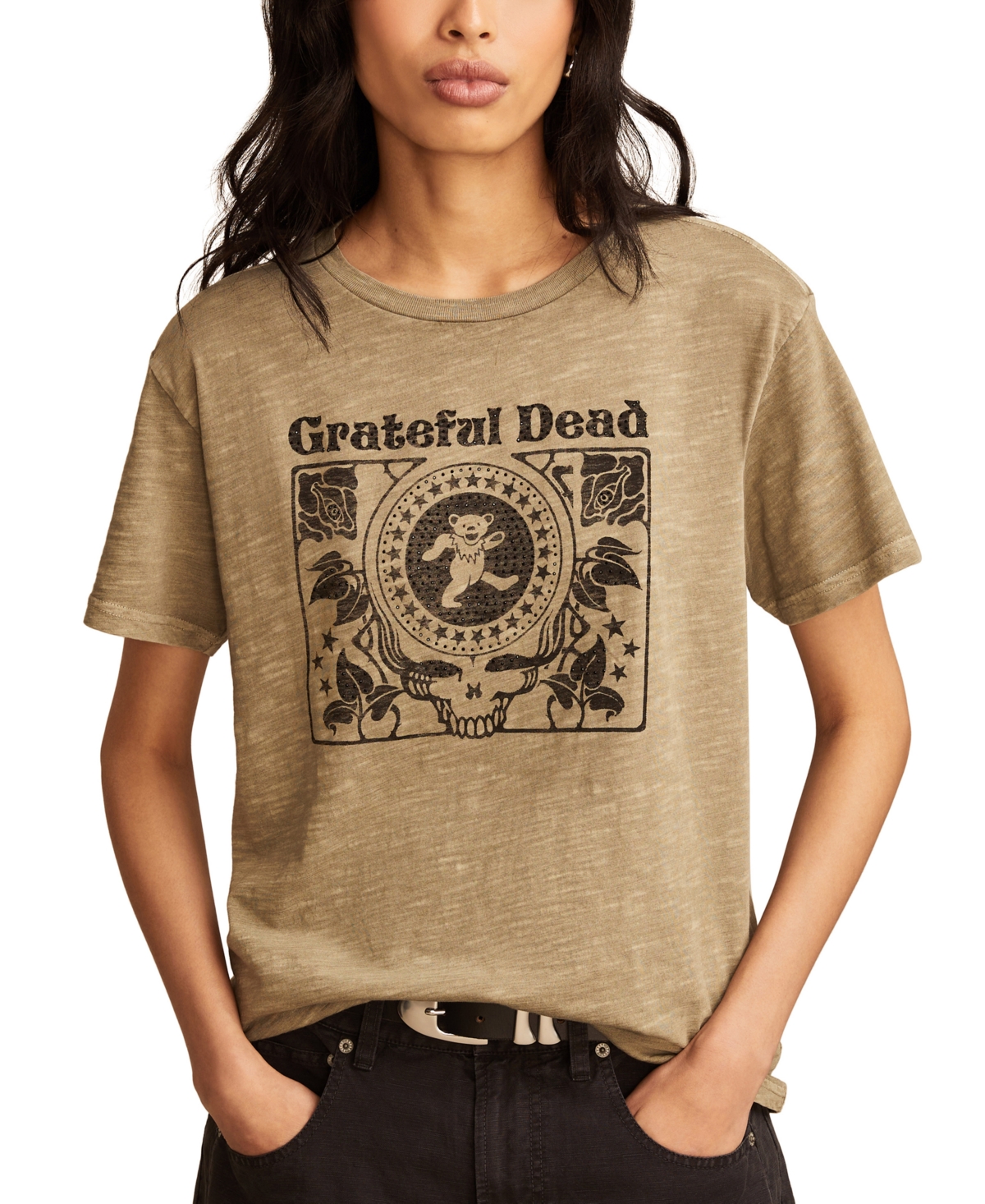 Shop Lucky Brand Women's Grateful Dead Studded Crewneck T-shirt In Mermaid