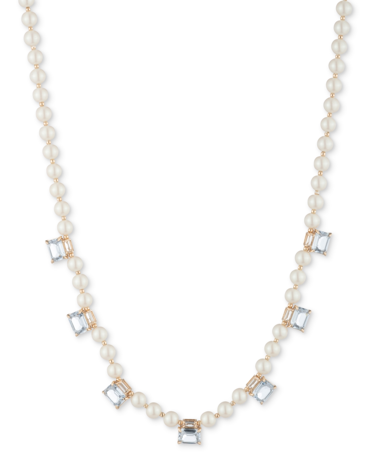 Ralph Lauren Gold-tone Color Stone & Imitation Pearl 17" Statement Necklace In Turq,aqua