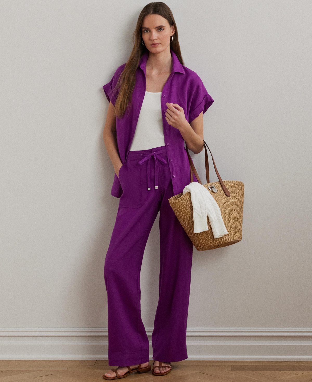 Shop Ralph Lauren Wide-leg 100% Linen Pants, Regular & Petite