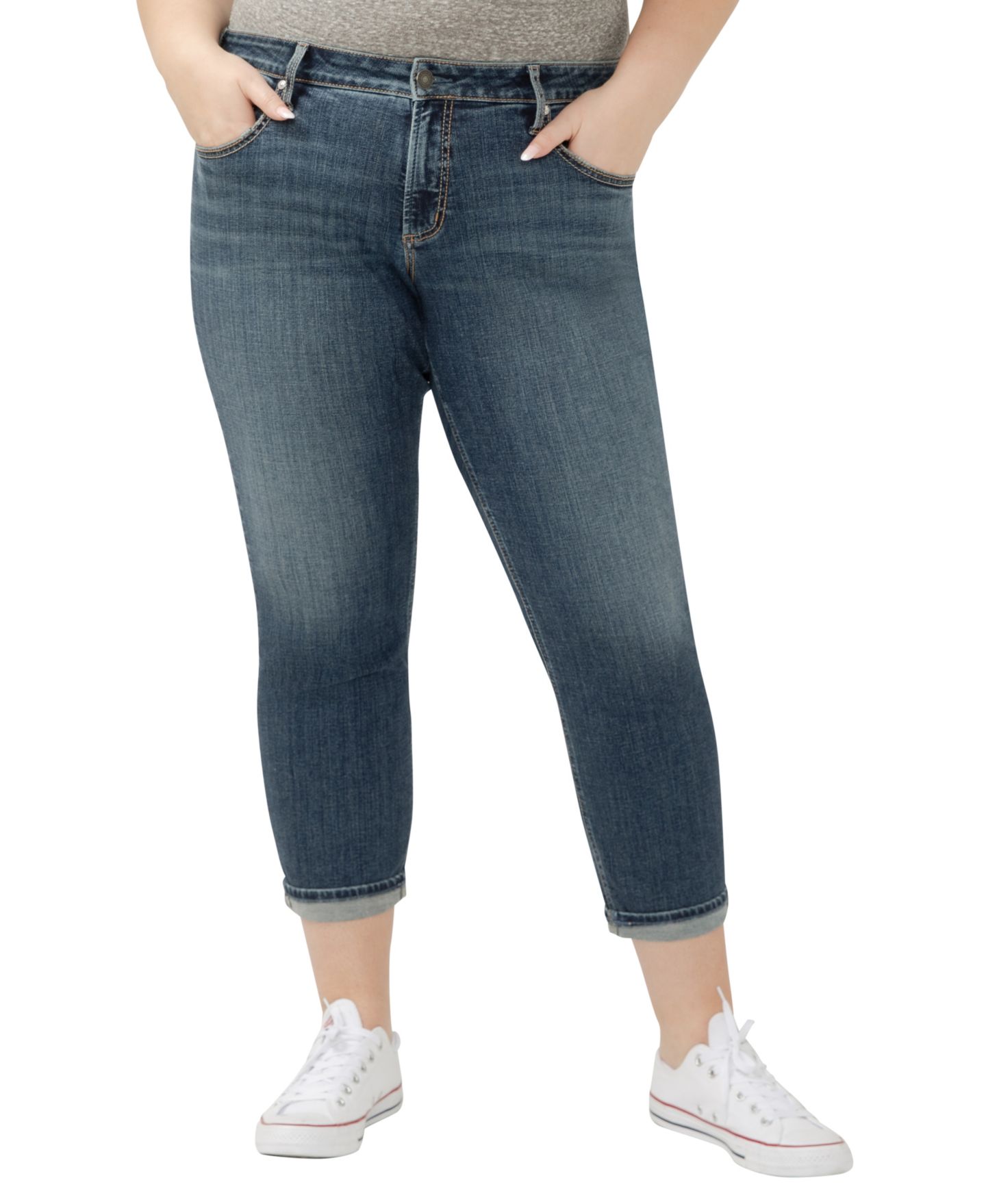 Женские джинсы Silver Jeans Co. Plus Size Boyfriend Mid Rise Slim Leg, цвет: Treble — фото 1