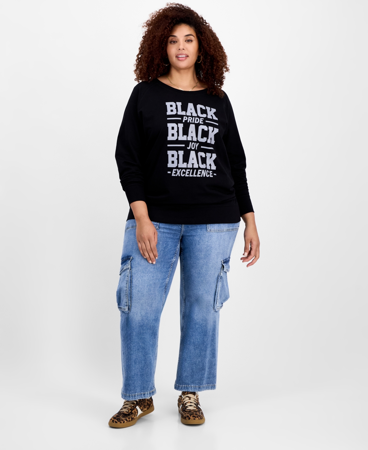 Hybrid Apparel Trendy Plus Size Black Pride Joy Excellence Graphic T-shirt In Black