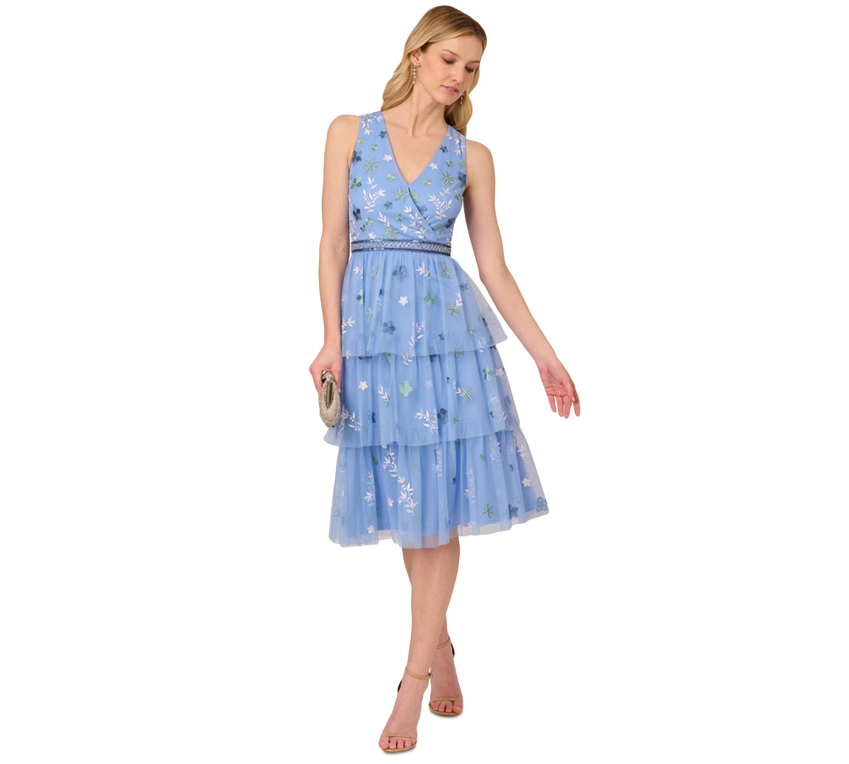 Women's Beaded Tiered Mesh Dress - Bluebell