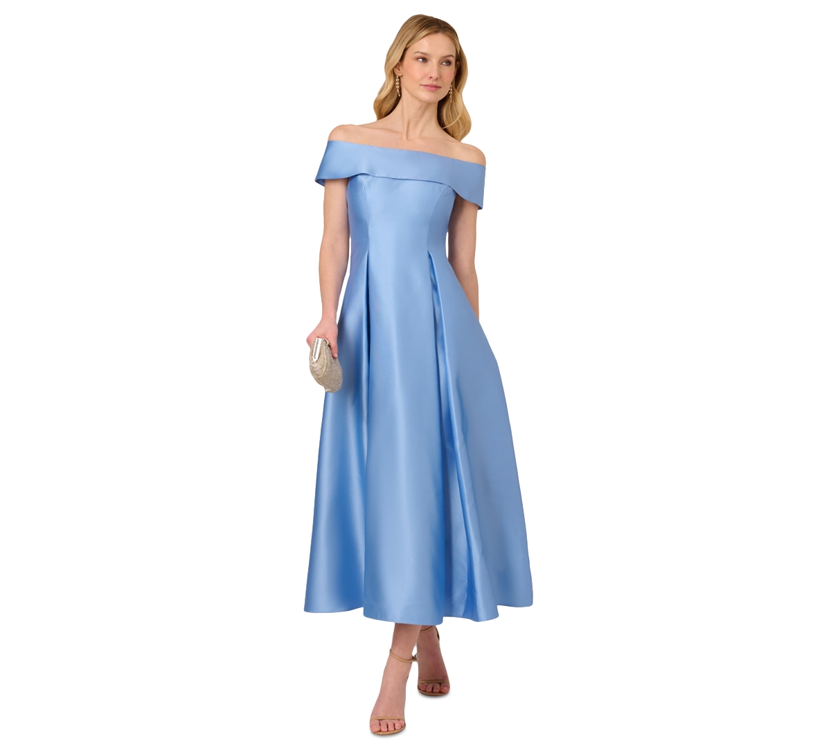 Women's Off-The-Shoulder Mikado Fit & Flare Dress - Bluebell