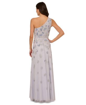 Adrianna Papell Women's Asymmetric-Neck Beaded Mesh Gown
