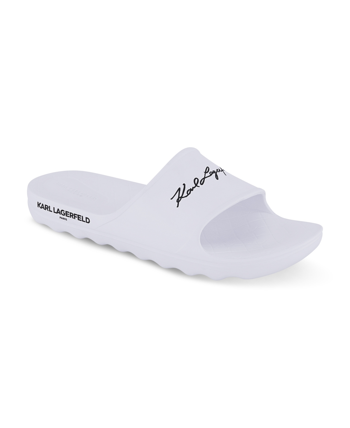 Karl Lagerfeld Men's Signature Logo Pool Slide In White