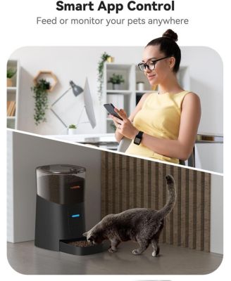 6L Automatic Cat Feeder, WiFi Automatic Dog Feeder with APP Control for Remote Feeding, Automatic Cat Food Dispenser with Low Food Sensor and Voice Recorder, Up to 15 Meals Per Day