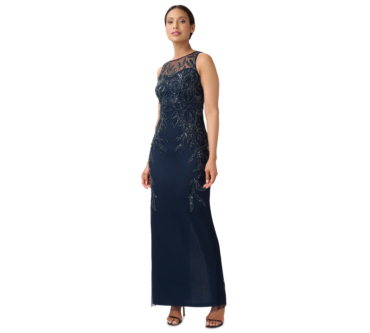 ADRIANNA PAPELL PETITE BEADED SLEEVELESS SHEATH GOWN 