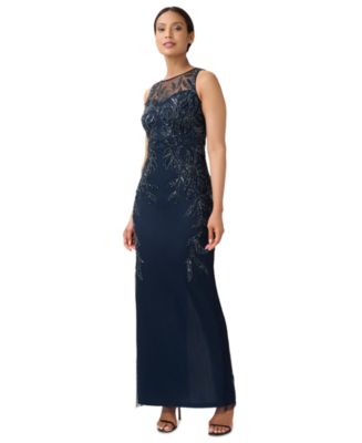 Adrianna Papell Petite Beaded Sleeveless Long Sheath Gown - Macy's
