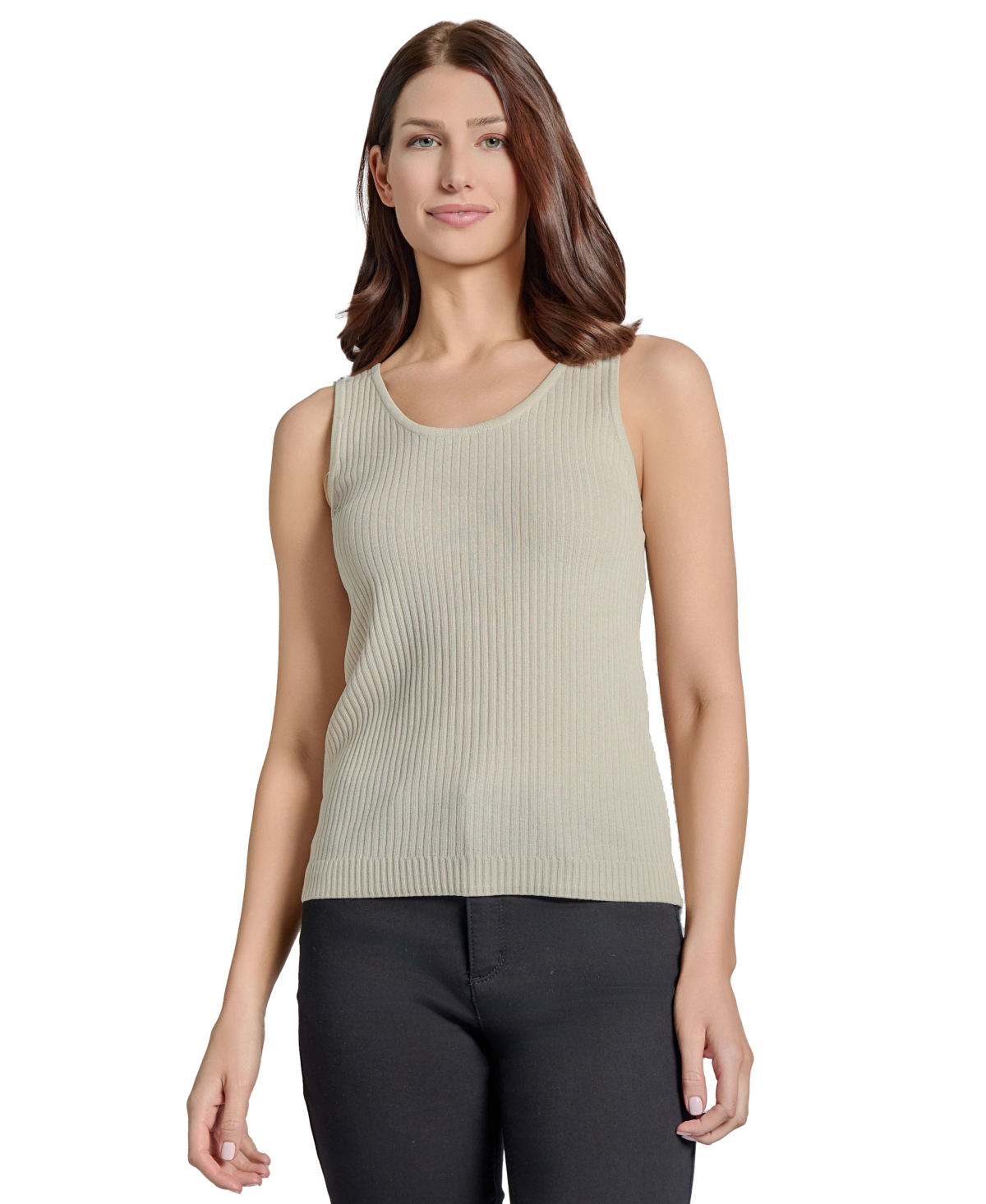 Jones New York Petite Ribbed Scoop-neck Tank Top In Natural Stone