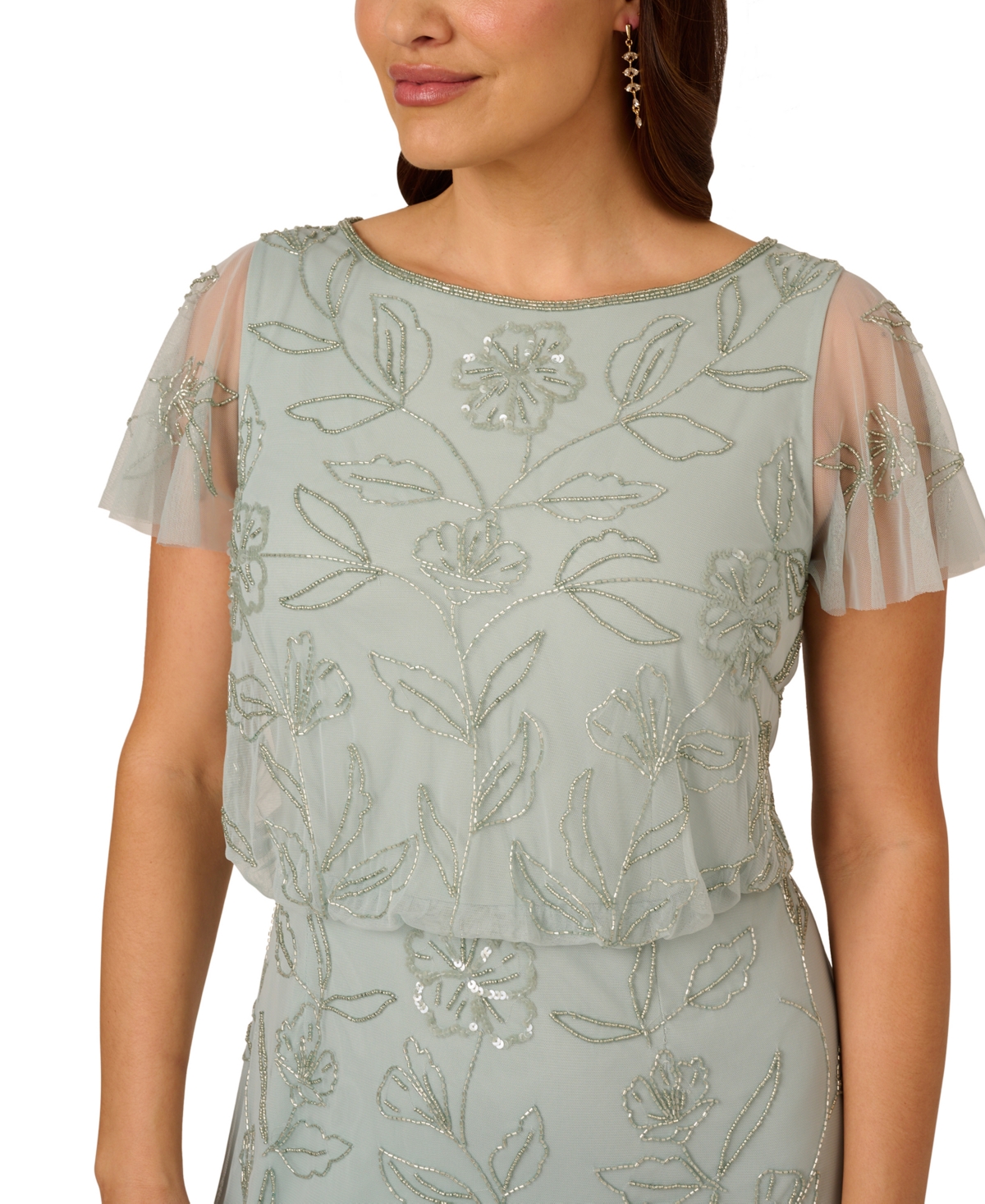 Shop Adrianna Papell Plus Size Beaded Blouson Dress In Aqua Dust