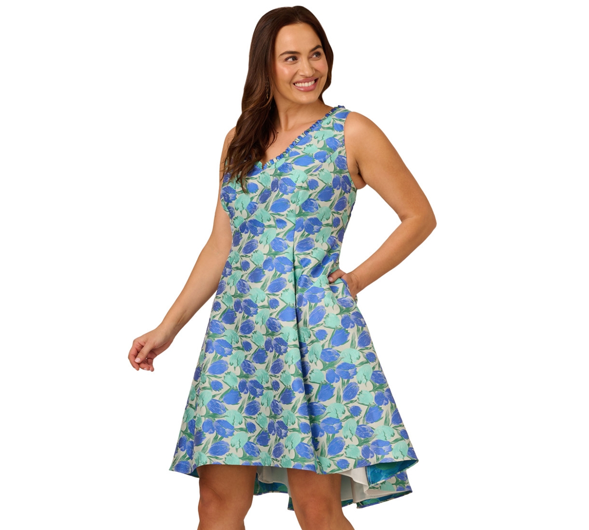 ADRIANNA PAPELL PLUS SIZE TULIP JACQUARD SLEEVELESS DRESS 