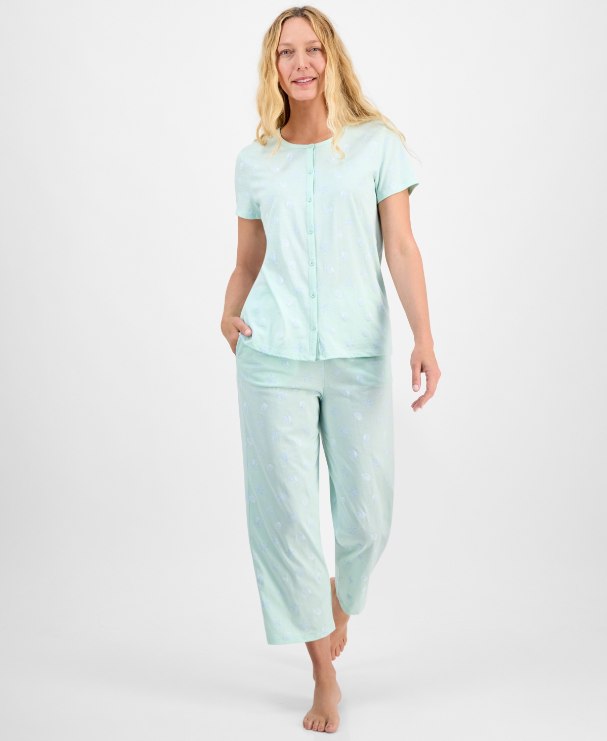 Charter Club Women's 2-pc. Cotton Printed Cropped Pajamas Set, Created For Macy's