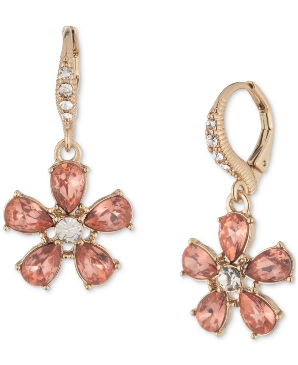 Givenchy Gold-tone Mixed Crystal Flower Drop Earrings In Orange