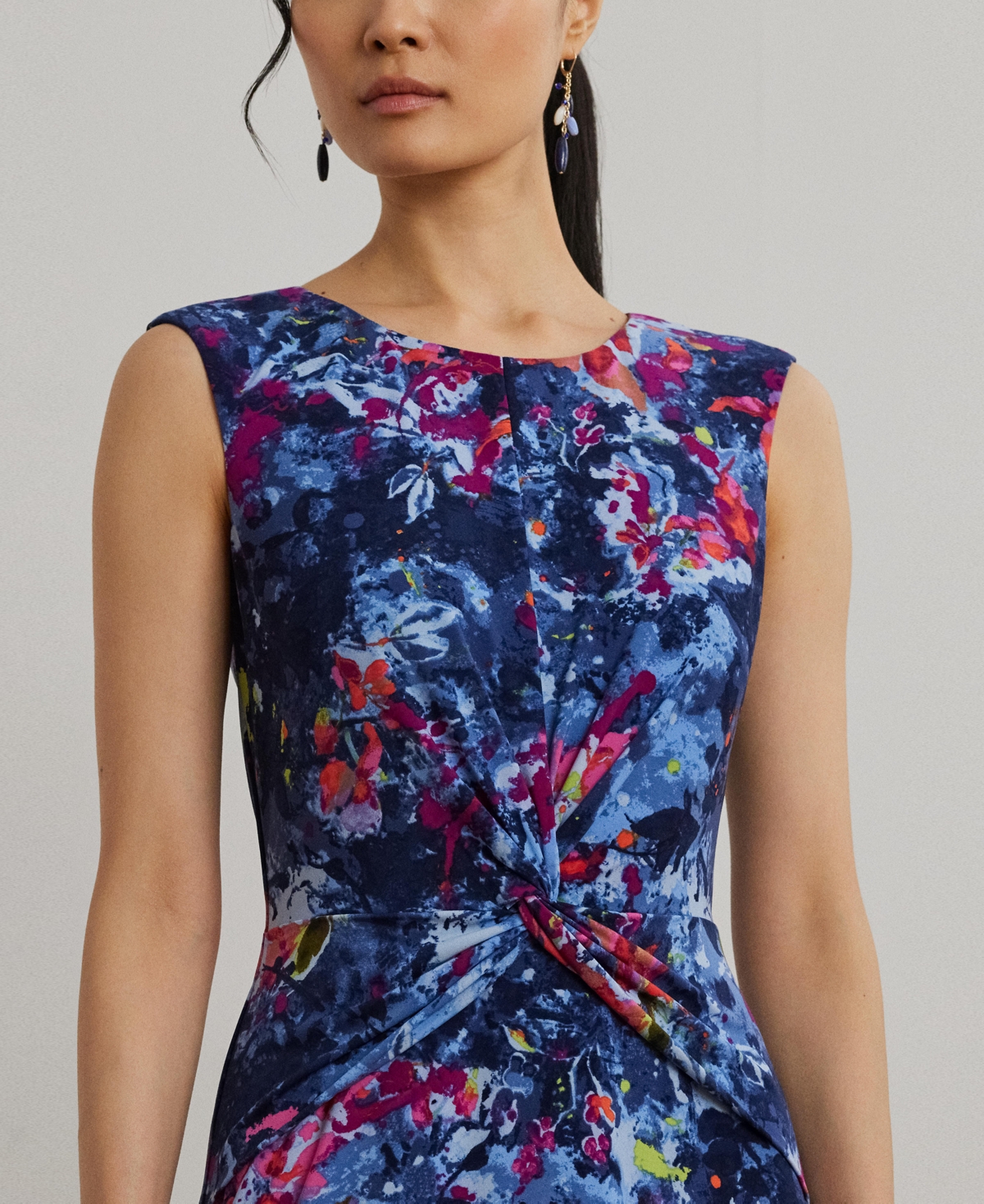 Ralph Lauren Plus Size Print Twist-front Jersey Dress In Blue