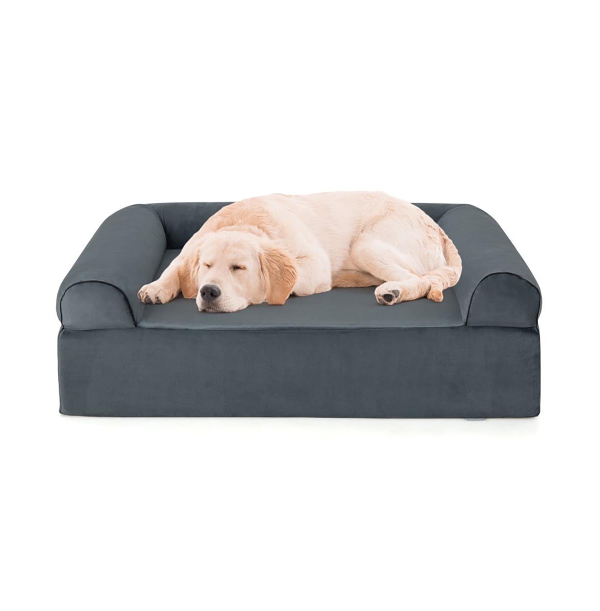 Orthopedic Dog Bed Memory Foam Pet Bed with Headrest for Large Dogs - Grey