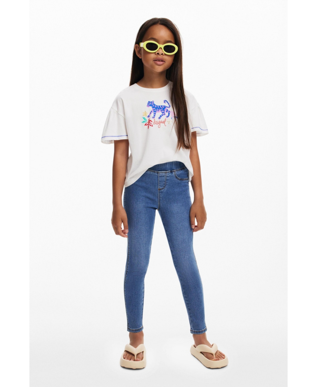 Desigual Girls Girls's Elastic Denim Leggings In Dark Blue