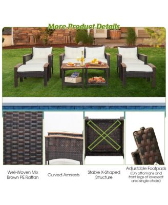 7 Piece Outdoor Wicker Conversation Set Patio Rattan Sofa Set  w/ Coffee Tables Cushions