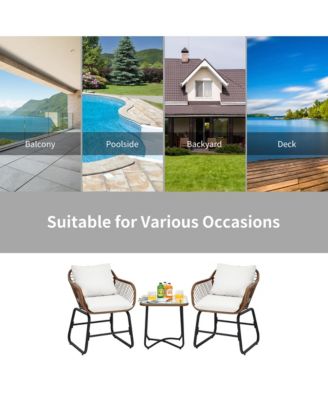 3 Piece Patio Conversation Furniture Set Outdoor Bistro Set w/ Cushions