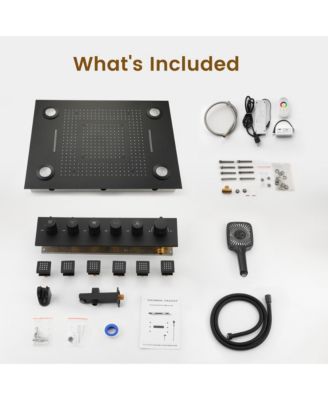 LED Light Ceiling-Mounted Thermostatic Shower System With Body Jets With Handheld Shower