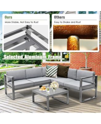 4 Piece Aluminum Patio Furniture Set Outdoor Conversation Set w/ Coffee Table & Cushions