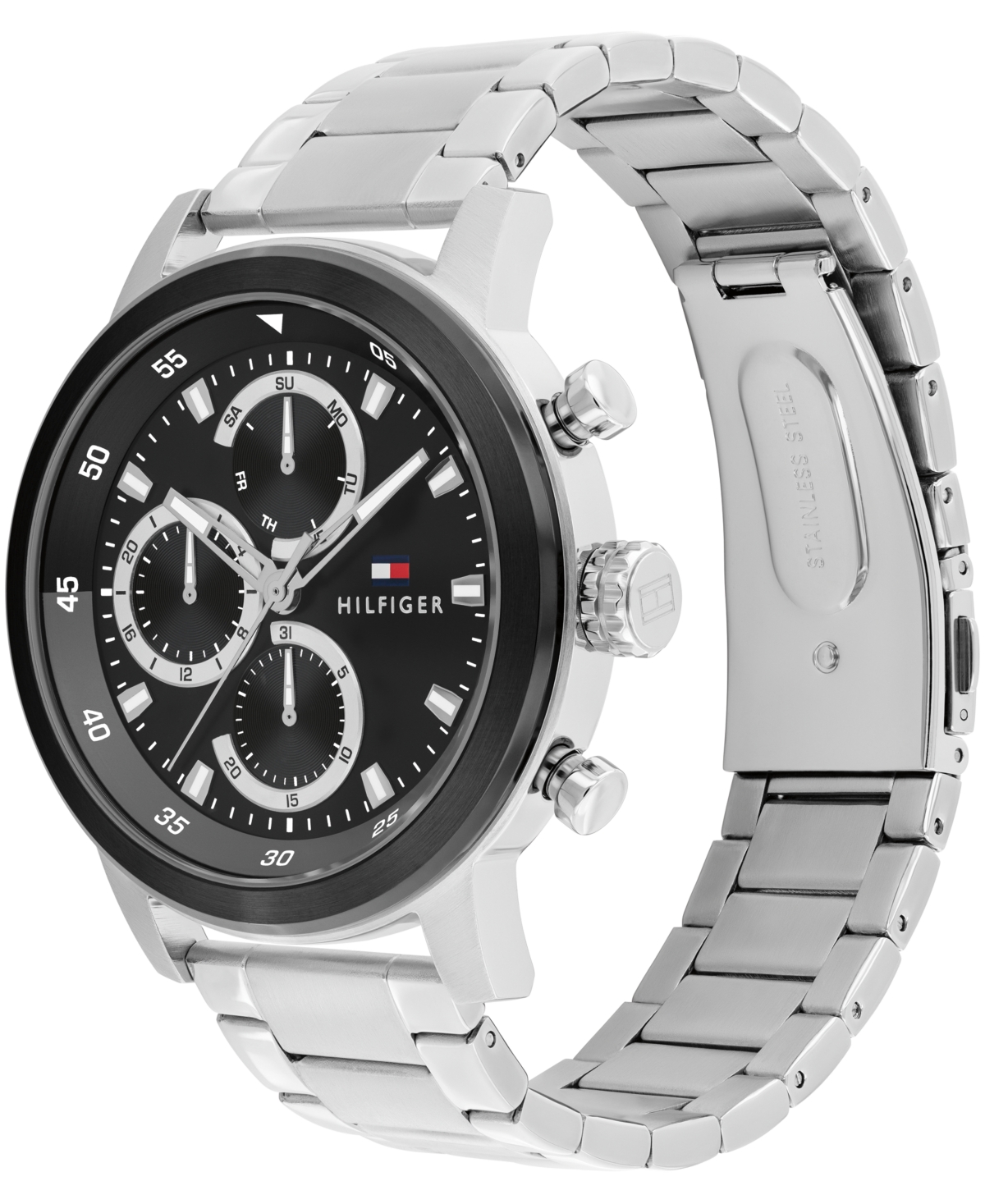 Tommy Hilfiger Men's Multifunction Silver-tone Stainless Steel Bracelet Watch, 46mm In Silver