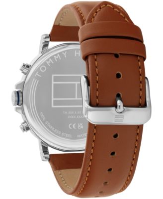 Men's Multifunction Brown Leather Strap Watch, 44mm