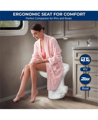 RV Plastic Bowl Gravity Flush Toilet with Hose Connector, Hand Sprayer, and Installation Kits