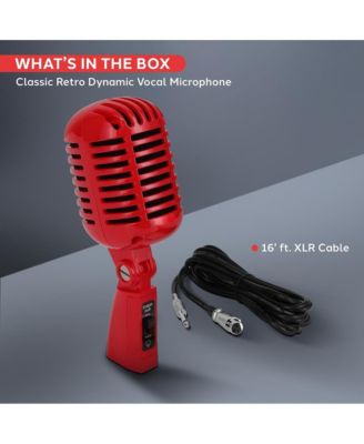Classic Retro Dynamic Vocal Microphone – Vintage Style with 16' XLR Cable (Red)