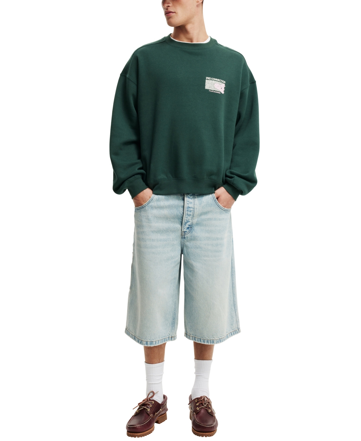 Shop Cotton On Men's Box Fit Crew Neck Sweater In Pineneedle Green