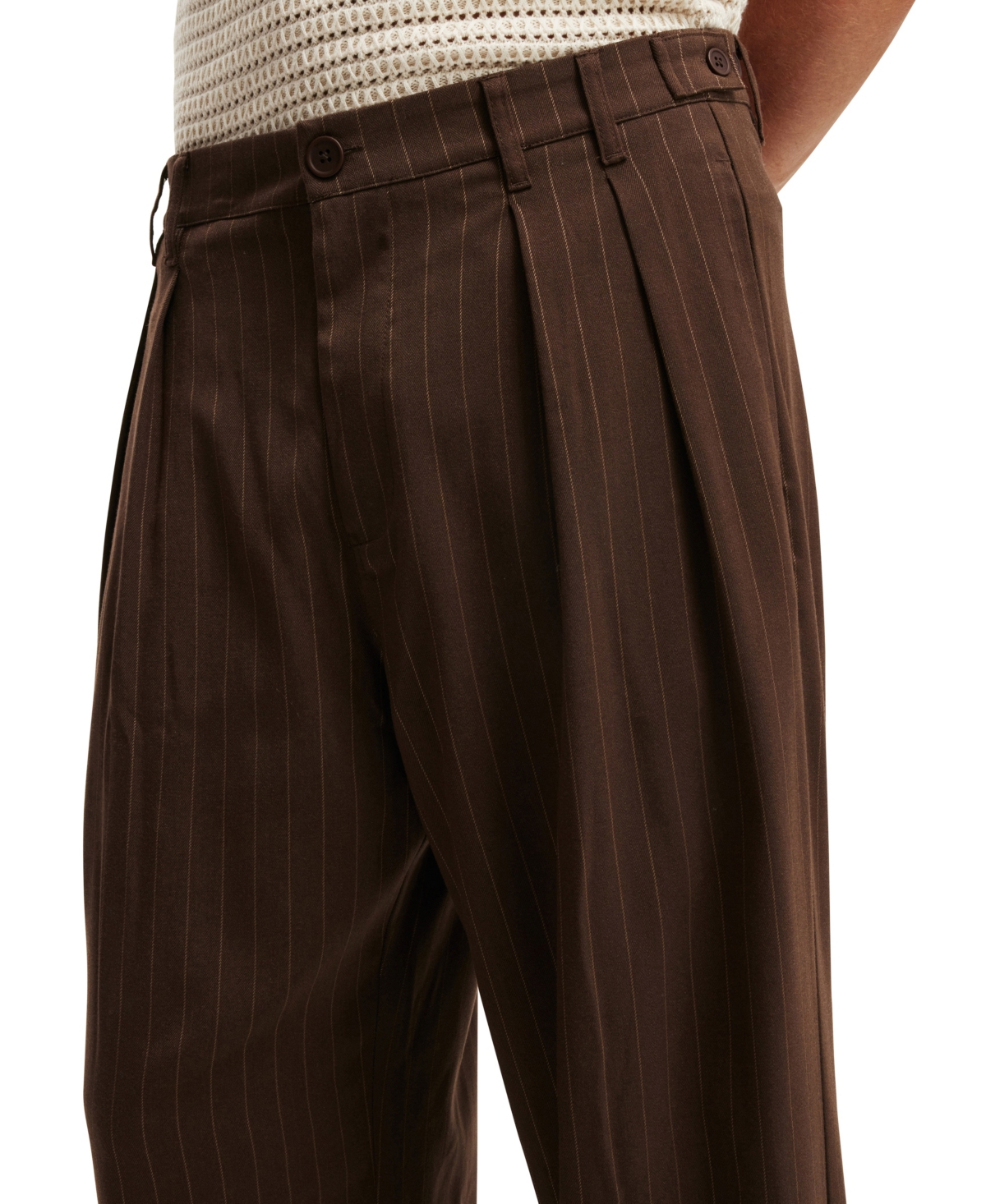 Shop Cotton On Men's Super Baggy Pleated Pants In Chocolate Pinstripe