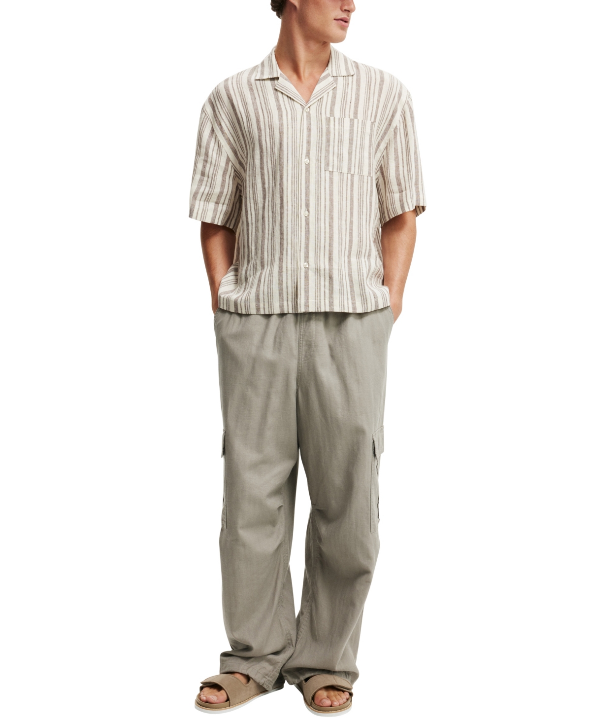 Shop Cotton On Men's Box Fit Short Sleeve Shirt In Cream Stripe