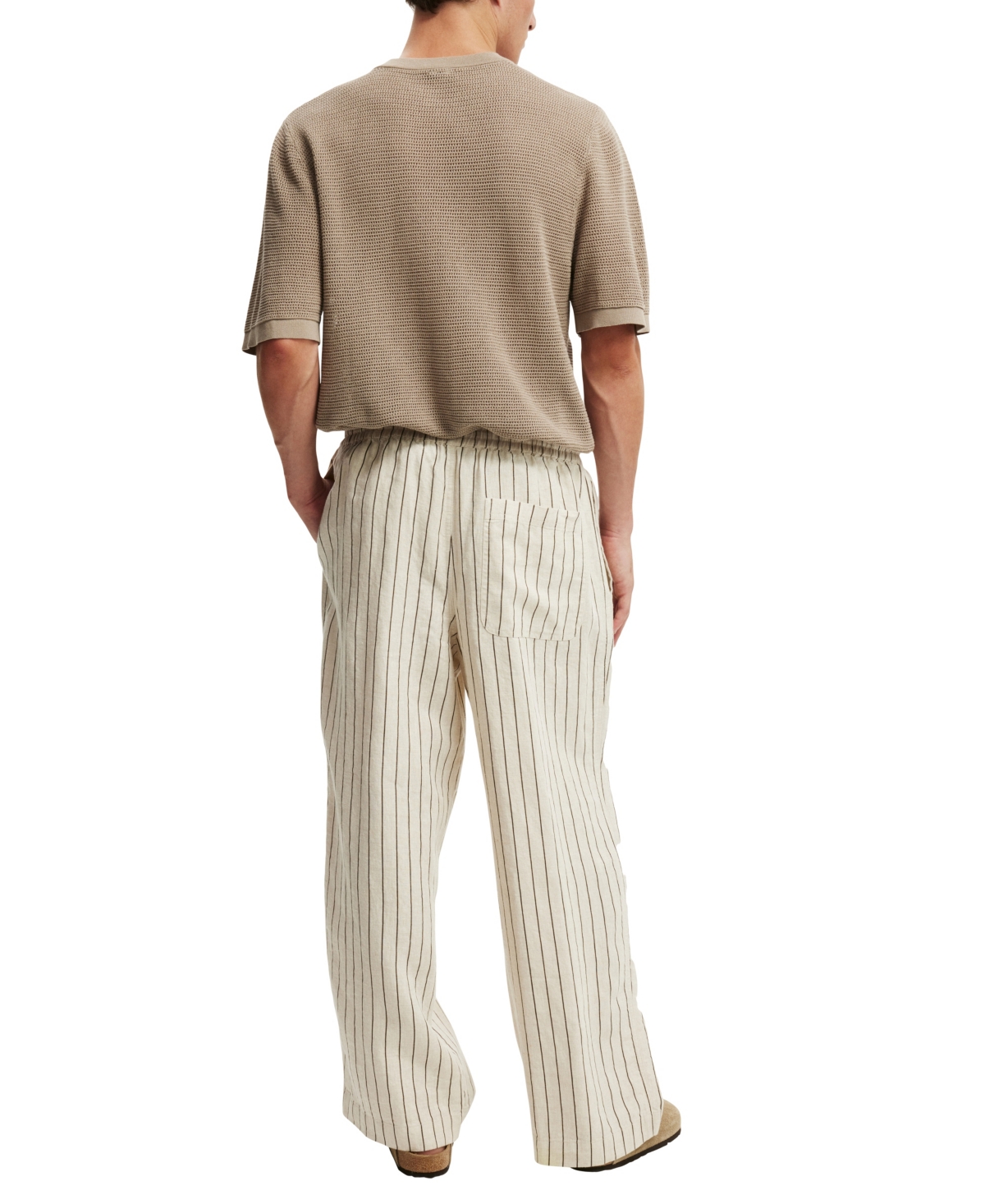 Shop Cotton On Men's Super Baggy Pants In Oatmeal,brown Stripe