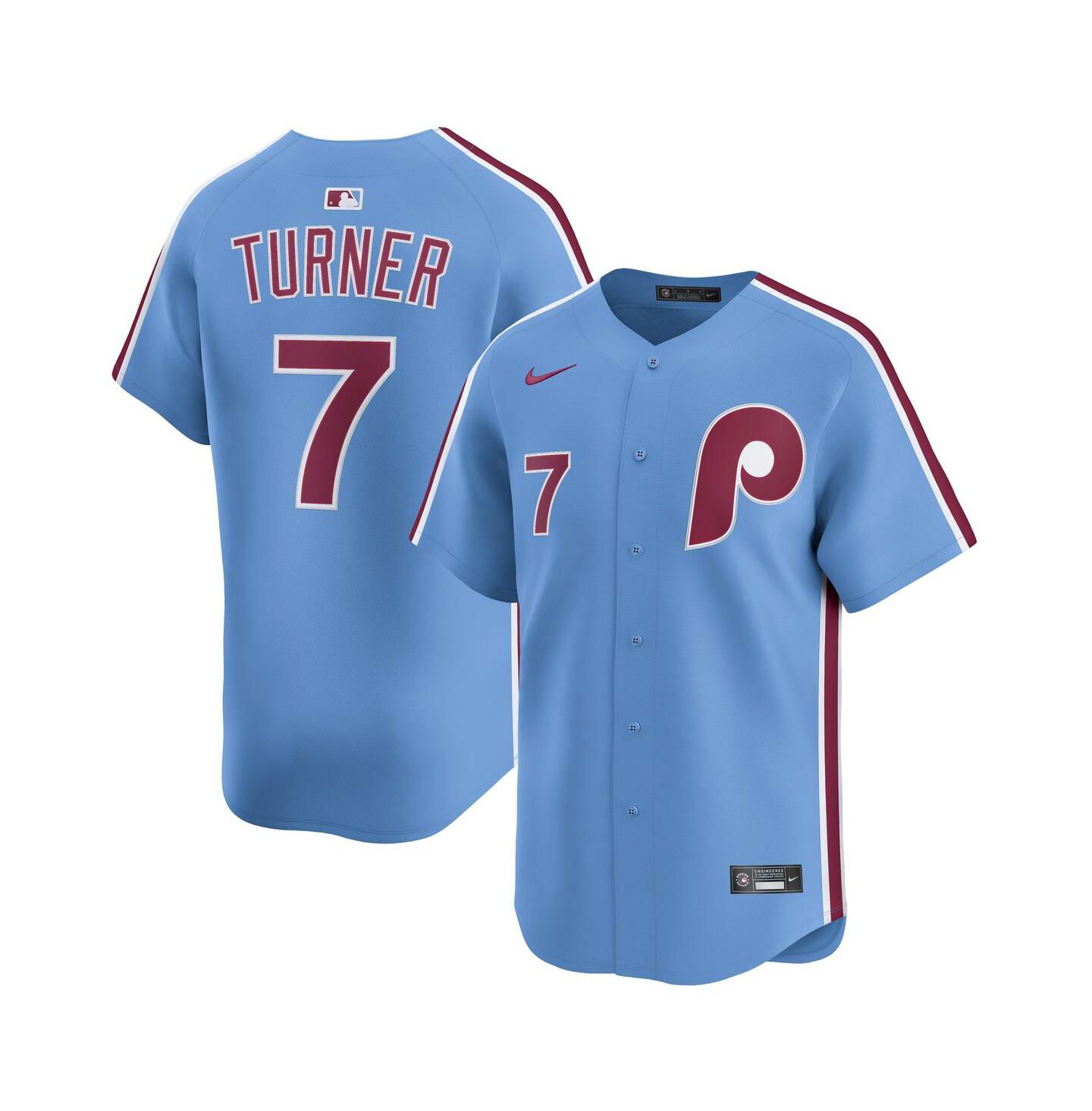 Мужской топ Nike Trea Turner Light Blue Philadelphia Phillies Alternate Limited Player Jersey — фото 1
