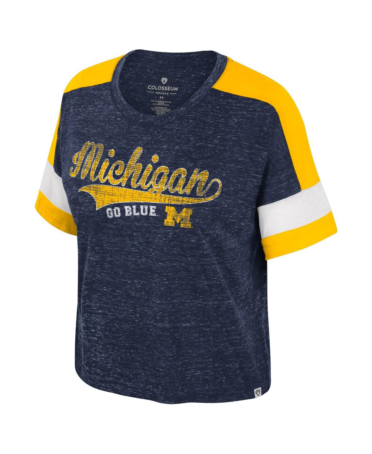 Colosseum Navy Michigan Wolverines Ruth Color Block Scoop Neck T-shirt In Navy