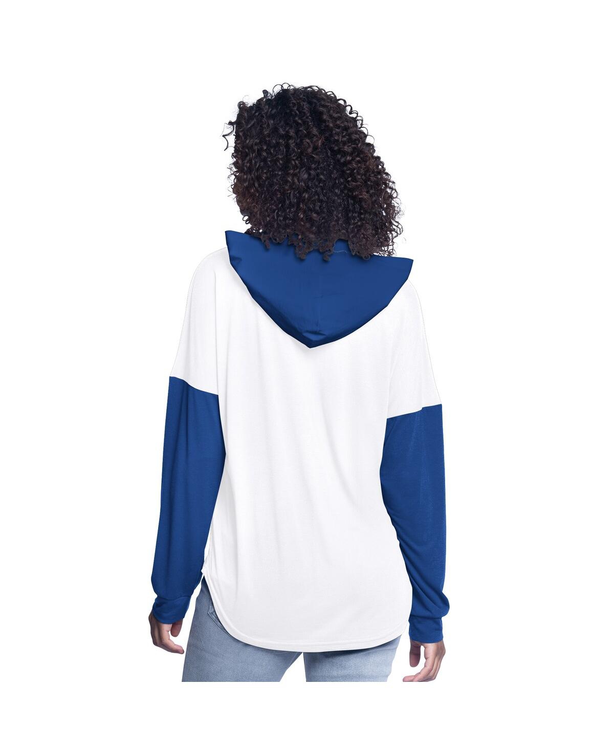 G-iii 4her By Carl Banks Women's White/royal Chase Elliott Bench Player Oversized Long Sleeve Hoodie V-neck T-shirt In White,royal
