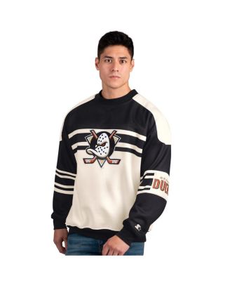 Starter - Men's&nbsp;Cream/Black Anaheim Ducks Defense Fleece Crewneck Pullover Sweatshirt