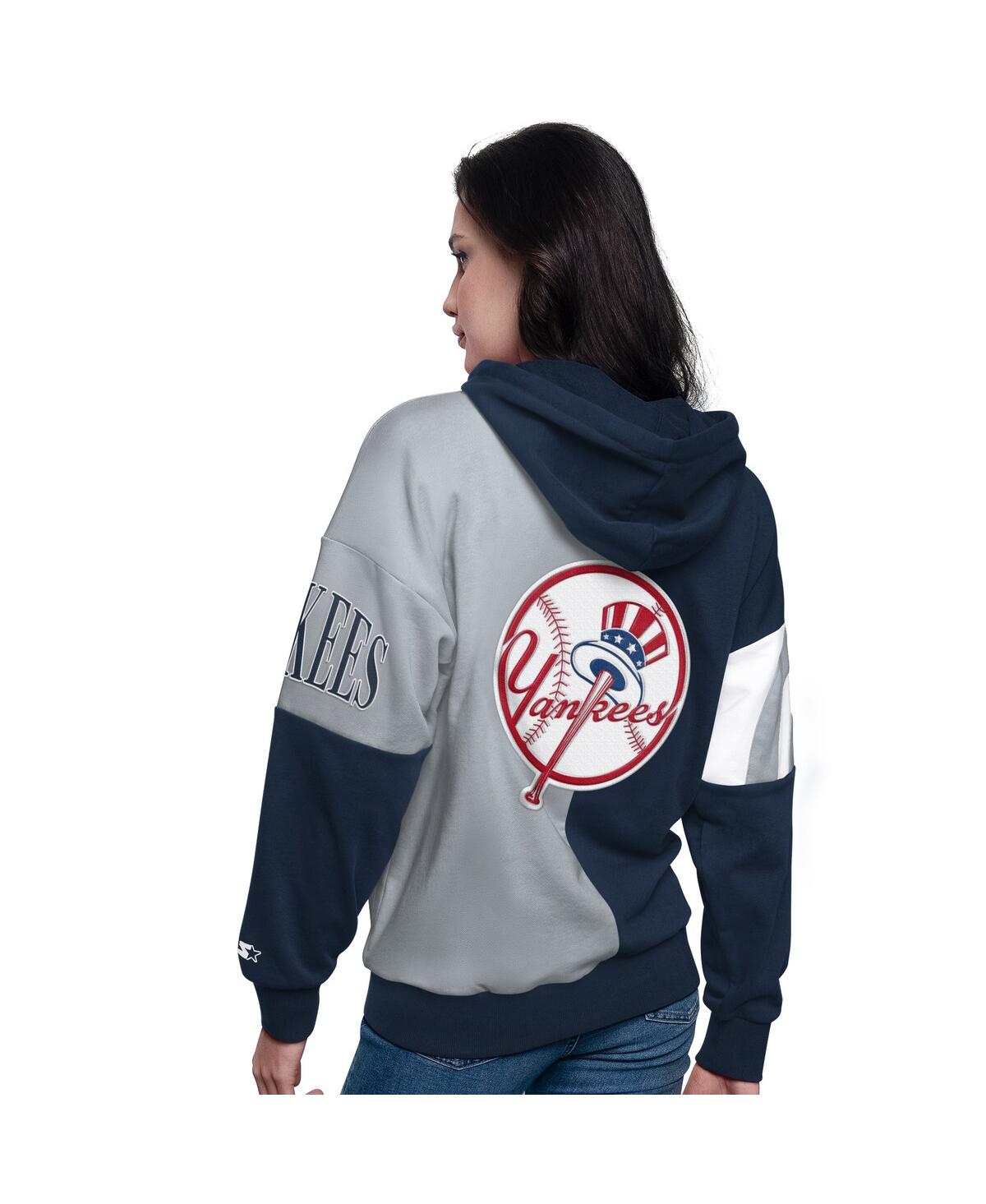 Shop Starter Women's Navy/gray New York Yankees Curve Ball Full Zip Hoodie Sweatshirt In Navy,gray